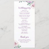 Blühendes botanisches Hochzeitsprogramm für lila B Menükarte (Rückseite)