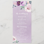 Blühendes botanisches Hochzeitsprogramm für lila B Menükarte (Vorderseite)
