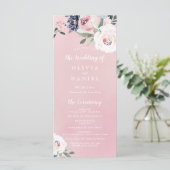 Blühendes botanisches Hochzeitsprogramm in Rosa Menükarte (Stehend Vorderseite)
