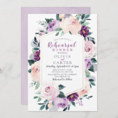 Blühendes botanisches lila Hochzeitsessen Probe Einladung (Vorne/Hinten)