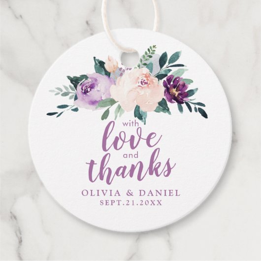 Blühendes botanisches lila mit Liebe und Dank Geschenkanhänger (Vorderseite)