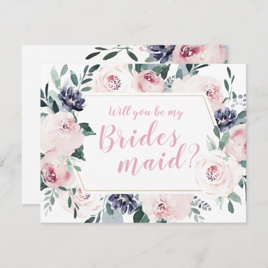 Blühendes botanisches Rosa Werden Sie meine Brautj Einladung (Vorne/Hinten)