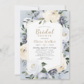 Blühendes botanisches staubblaues blühendes Brautp Einladung (Vorderseite)