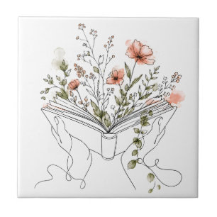 Blühendes Buch Botanische Linienkunst Fliese