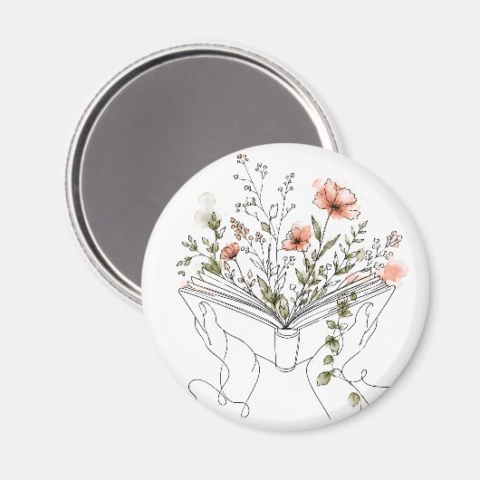 Blühendes Buch Botanische Linienkunst Magnet (Vorderseite/Rückseite)