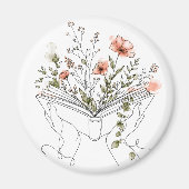 Blühendes Buch Botanische Linienkunst Magnet (Vorne)