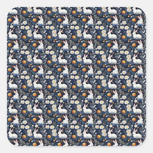 Blühendes Bunnies Ostermuster Quadratischer Aufkleber (Vorderseite)