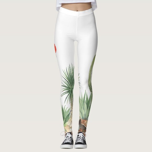 Blühendes Cacti-Grenzmuster Leggings (Vorderseite)