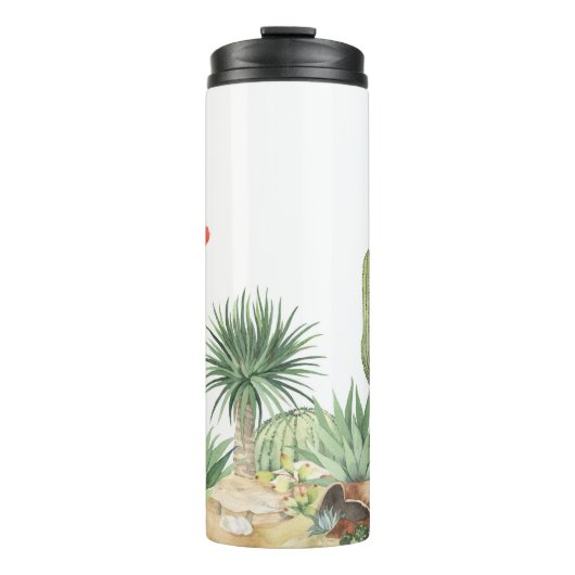 Blühendes Cacti-Grenzmuster Thermosbecher (Vorderseite)