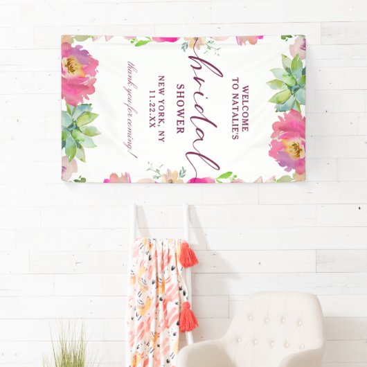 Blühendes Chic Blush Brautparty Willkommen Banner (Insitu)