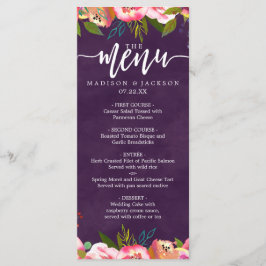 Blühendes Chic Color Editable Wedding Menu Menükarte