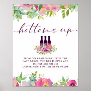 Blühendes Chic Floral Hochzeit Open Bar Table Sign Poster