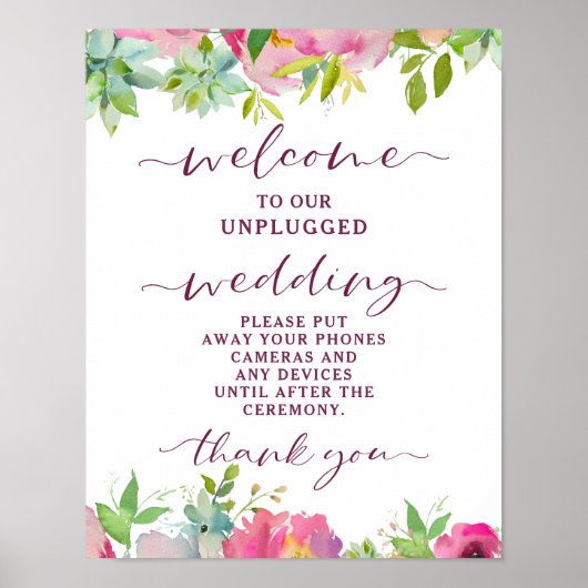 Blühendes Chic Floral Unplugged Wedding Table Sign Poster (Vorne)