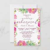 Blühendes Chic Pink Blues Hochzeitsfest Probe Dinn Einladung (Vorderseite)