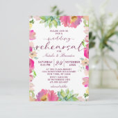 Blühendes Chic Pink Blues Hochzeitsfest Probe Dinn Einladung (Stehend Vorderseite)