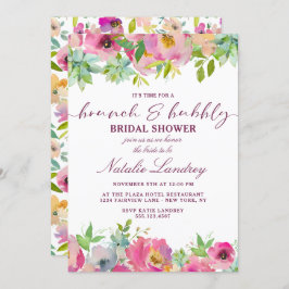 Blühendes Chic Pink Brunch & Bubbly Brautparty Einladung