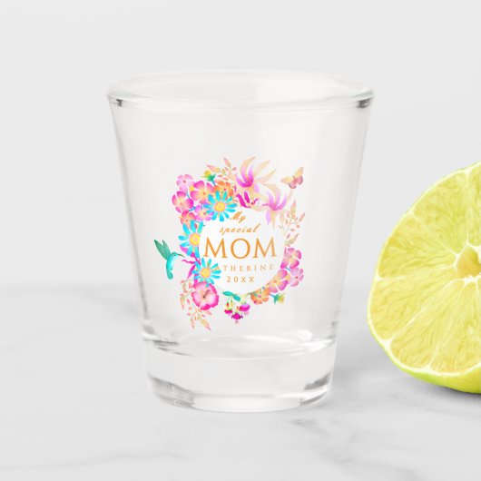 Blühendes Florales Mutti Weiß Schnapsglas (Vorderseite)
