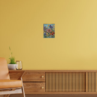 Blühendes Garten-Buntglas-Blumenpaneel Poster