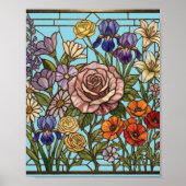 Blühendes Garten-Buntglas-Blumenpaneel Poster (Vorne)