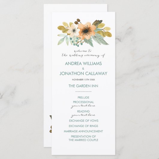 Blühendes Hochzeitsprogramm für Wasserfarben Programm (Vorne/Hinten)