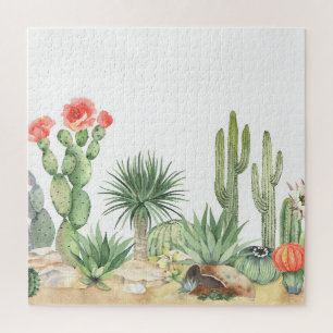 Blühendes Kaktus-Aquarell-Randmuster Puzzle