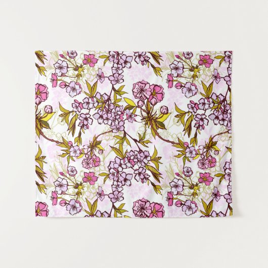 Blühendes Kirschblossom-Muster Wandteppich (Vorderseite (Horizontal))