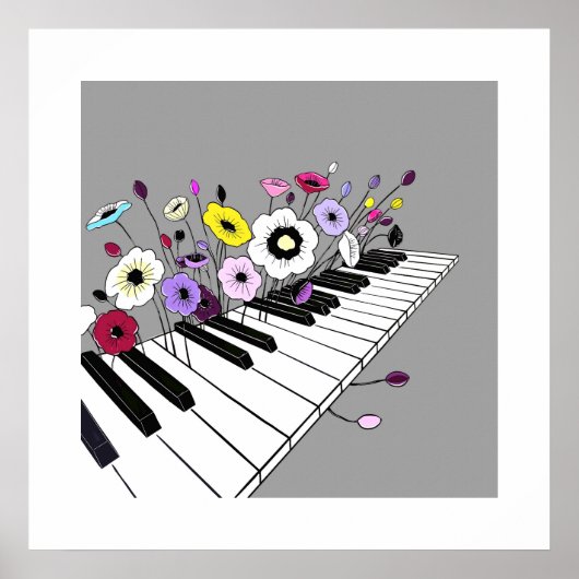 Blühendes Klavier – Minimale Blumige Musik Poster (Vorne)