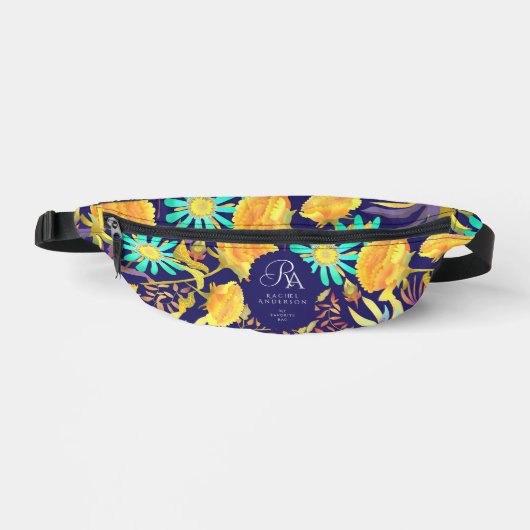 Blühendes mystisches Blumenmonogramm Navy Bauchtasche (Vorderseite)