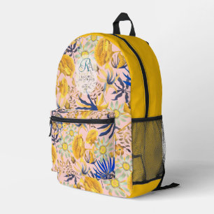Blühendes mystisches florales Monogramm Beige Bedruckter Rucksack