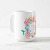 Blühendes mystisches florales Monogramm weiß Kaffeetasse (Vorderseite Links)