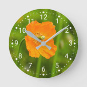 Blühendes Orangenmohn-Blume-Foto auf Grün Runde Wanduhr (Vorderseite)