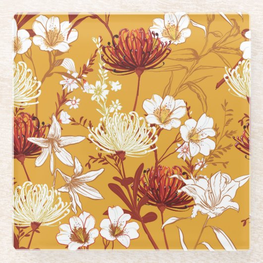 Blühendes Retro: unvollendete Kunst der Blumenschl Glasuntersetzer (Vorderseite)