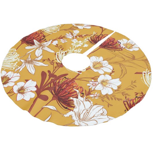 Blühendes Retro: unvollendete Kunst der Blumenschl Polyester Weihnachtsbaumdecke (Schrägansicht)