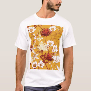 Blühendes Retro: unvollendete Kunst der Blumenschl T-Shirt