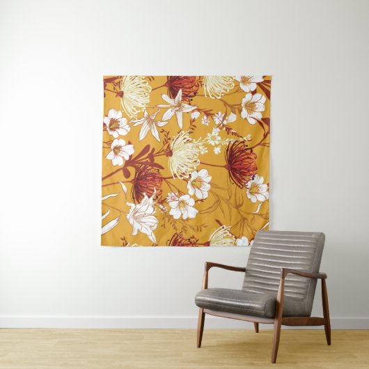 Blühendes Retro: unvollendete Kunst der Blumenschl Wandteppich (Beispiel (Horizontal))