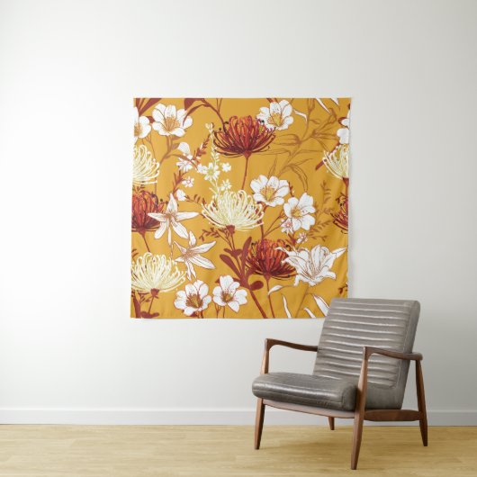 Blühendes Retro: unvollendete Kunst der Blumenschl Wandteppich (Beispiel)