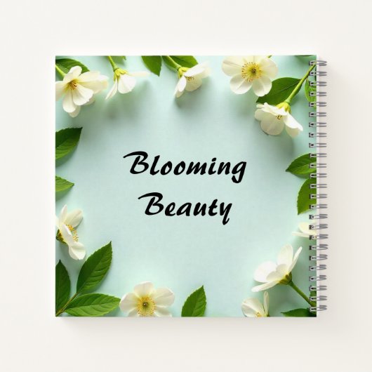 Blühendes SchönheitsNotebook mit weißem Blumendesi Notizblock (Rückseite)
