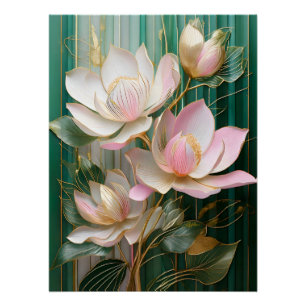 Blühendes Tapetenbild Japanische Magnolienkunst Poster