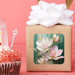 Blühendes Tapetenbild Japanische Magnolienkunst Quadratischer Aufkleber