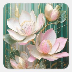 Blühendes Tapetenbild Japanische Magnolienkunst Quadratischer Aufkleber