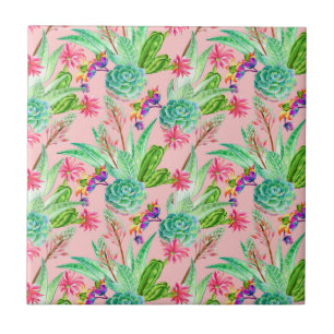 Blühendes Wasserfarbenmuster Fliese