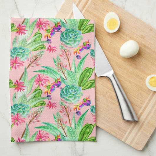 Blühendes Wasserfarbenmuster Geschirrtuch (Viertel Falte)