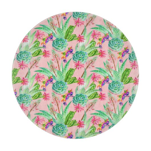 Blühendes Wasserfarbenmuster Schneidebrett (Vorderseite)