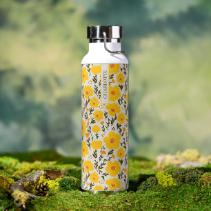 Blühendes Wiesen-Gelb-Blumen-Muster & Name Trinkflasche
