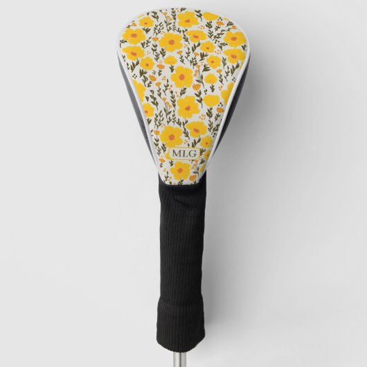 Blühendes Wiesengelbes Blumenmuster und Monogramm Golf Headcover (Vorderseite)