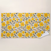 Blühendes Wiesengelbes Blumenmuster und Monogramm Strandtuch (Vorderseite)