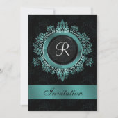 blühtest Aqua monogramm Hochzeit Einladung (Vorderseite)