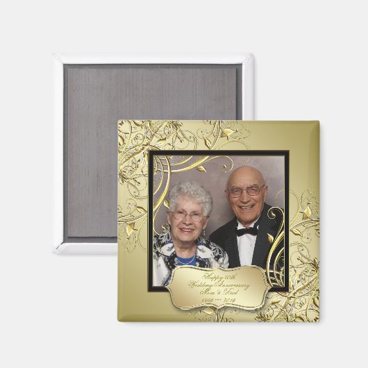 Blühtest Gold Black 50. Hochzeitsszenario Foto Magnet (Vorderseite/Rückseite)