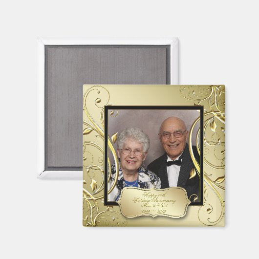 Blühtest Gold Black 50. Hochzeitsszenario Foto Magnet (Vorderseite/Rückseite)