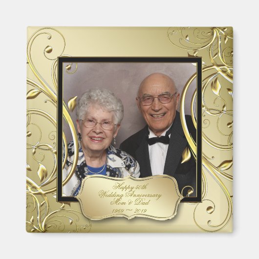 Blühtest Gold Black 50. Hochzeitsszenario Foto Magnet (Vorne)